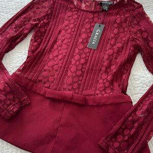 NWT Garcia burgundy sheer peplum top S